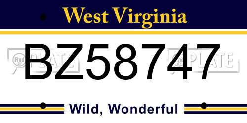 BZ58747 West Virginia License Plate