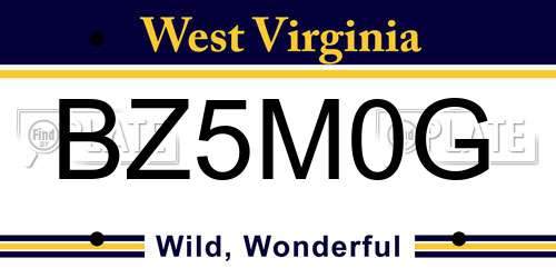 BZ5M0G West Virginia License Plate