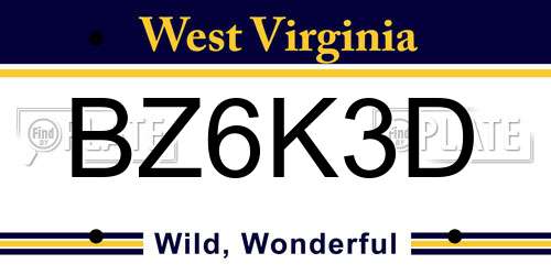 BZ6K3D West Virginia License Plate