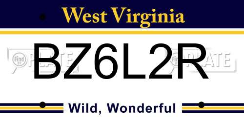BZ6L2R West Virginia License Plate