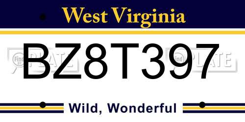BZ8T397 West Virginia License Plate