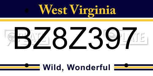 BZ8Z397 West Virginia License Plate