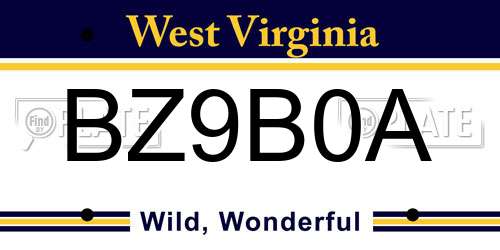BZ9B0A West Virginia License Plate