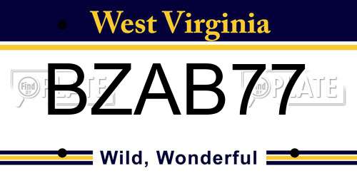 BZAB77 West Virginia License Plate