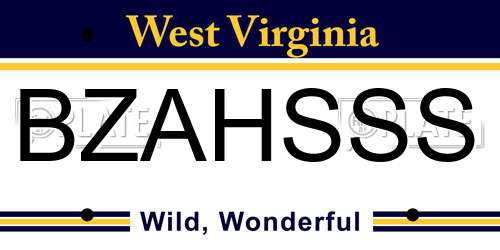 BZAHSSS West Virginia License Plate
