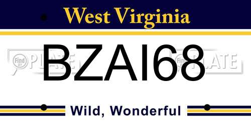 BZAI68 West Virginia License Plate