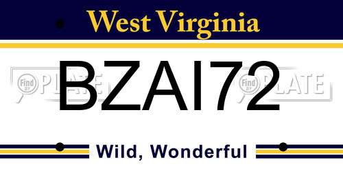 BZAI72 West Virginia License Plate