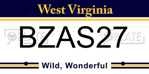 BZAS27 West Virginia License Plate