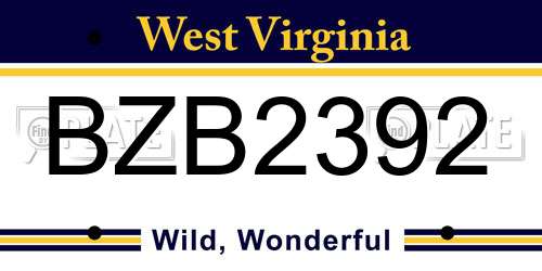 BZB2392 West Virginia License Plate
