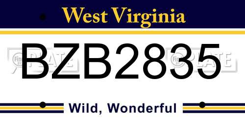 BZB2835 West Virginia License Plate