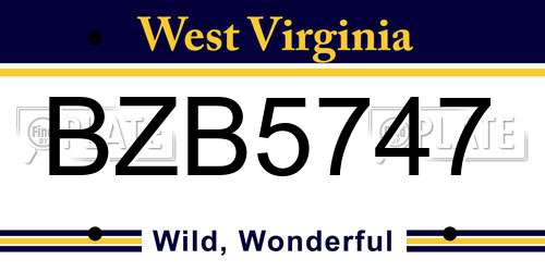 BZB5747 West Virginia License Plate