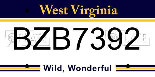 BZB7392 West Virginia License Plate