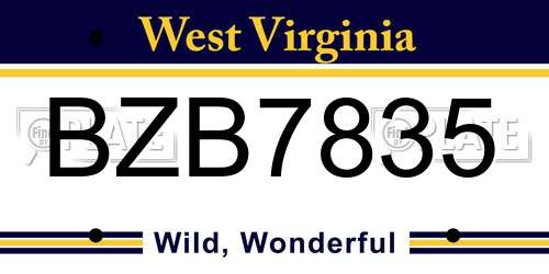BZB7835 West Virginia License Plate