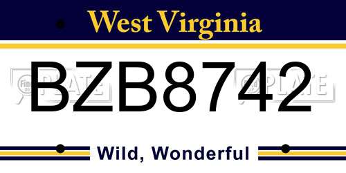 BZB8742 West Virginia License Plate