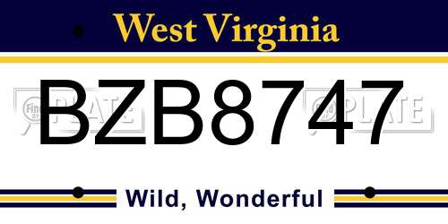 BZB8747 West Virginia License Plate