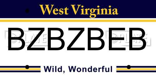 BZBZBEB West Virginia License Plate