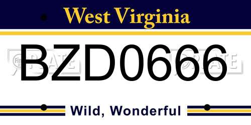 BZD0666 West Virginia License Plate