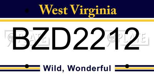 BZD2212 West Virginia License Plate
