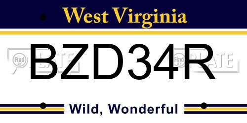 BZD34R West Virginia License Plate