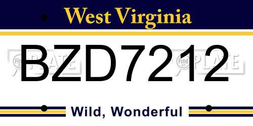 BZD7212 West Virginia License Plate