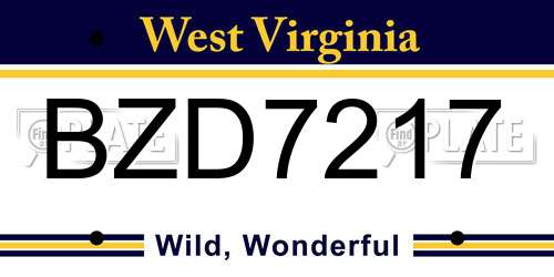 BZD7217 West Virginia License Plate