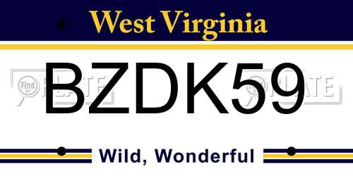 BZDK59 West Virginia License Plate