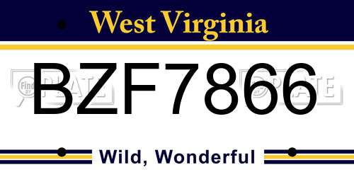 BZF7866 West Virginia License Plate