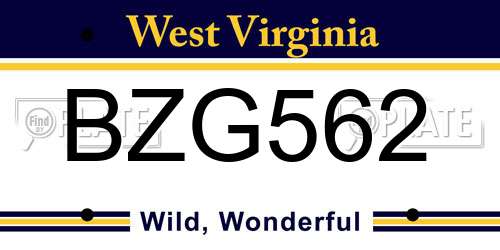 BZG562 West Virginia License Plate