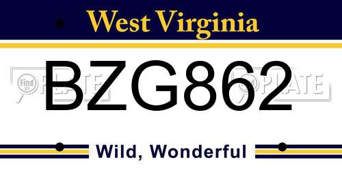 BZG862 West Virginia License Plate