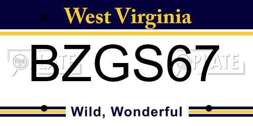 BZGS67 West Virginia License Plate