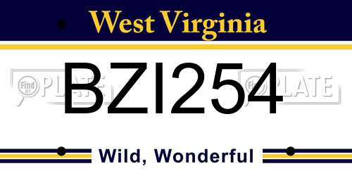 BZI254 West Virginia License Plate
