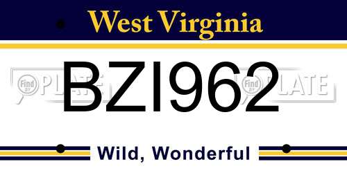 BZI962 West Virginia License Plate