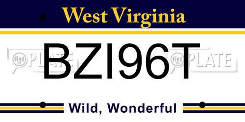 BZI96T West Virginia License Plate