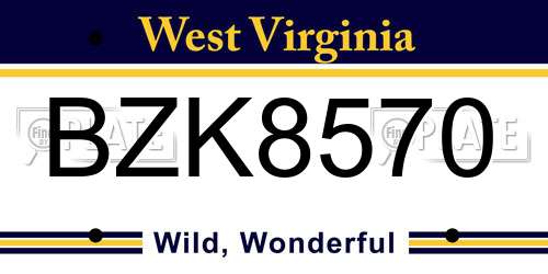 BZK8570 West Virginia License Plate