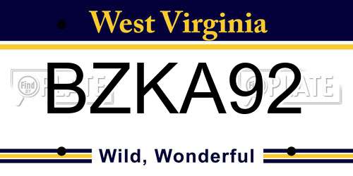 BZKA92 West Virginia License Plate