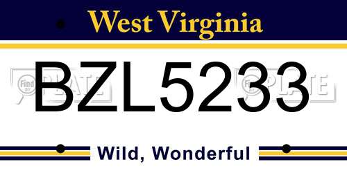 BZL5233 West Virginia License Plate