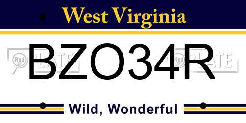 BZO34R West Virginia License Plate