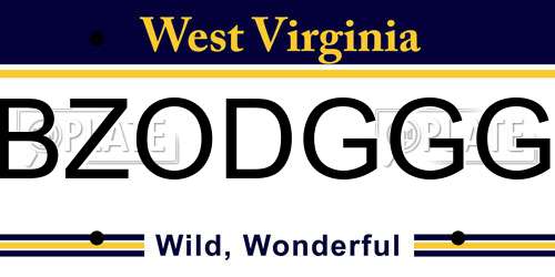 BZODGGG West Virginia License Plate