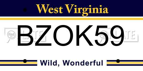 BZOK59 West Virginia License Plate