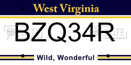 BZQ34R West Virginia License Plate