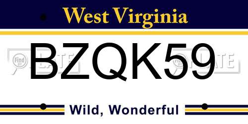 BZQK59 West Virginia License Plate