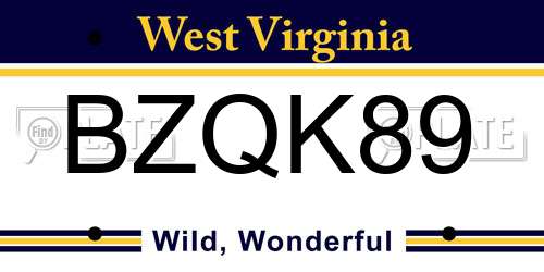 BZQK89 West Virginia License Plate