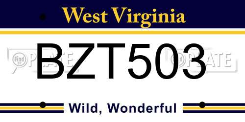 BZT503 West Virginia License Plate