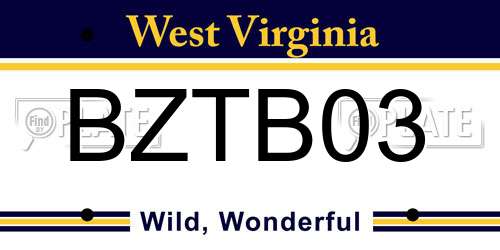 BZTB03 West Virginia License Plate