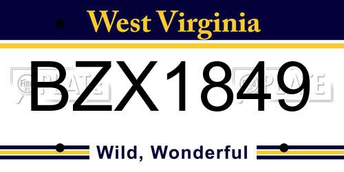 BZX1849 West Virginia License Plate