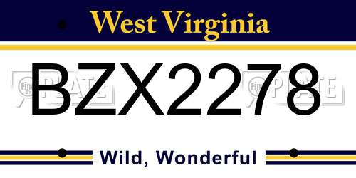 BZX2278 West Virginia License Plate