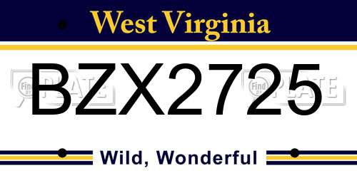 BZX2725 West Virginia License Plate