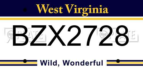 BZX2728 West Virginia License Plate