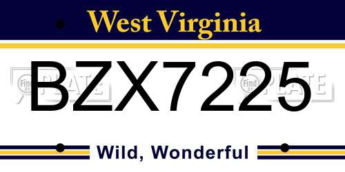 BZX7225 West Virginia License Plate