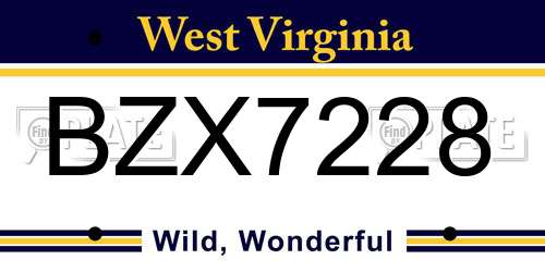 BZX7228 West Virginia License Plate
